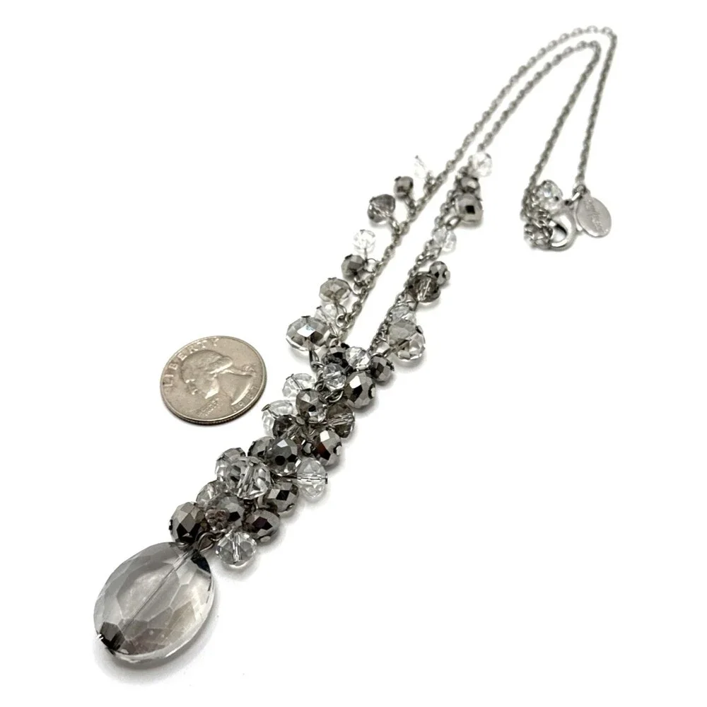 WHITE HOUSE BLACK MARKET Glass Beaded Necklace Cluster Y-Drop Statement 19